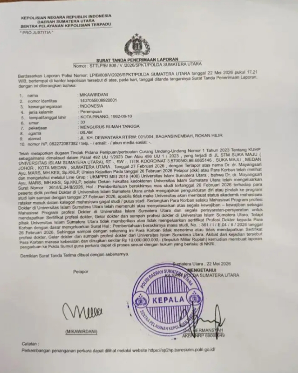 Tangis Calon Dokter Pecah di Polda Sumut, Dugaan Permainan Akademik UISU Kini Diseret ke Ranah Pidana