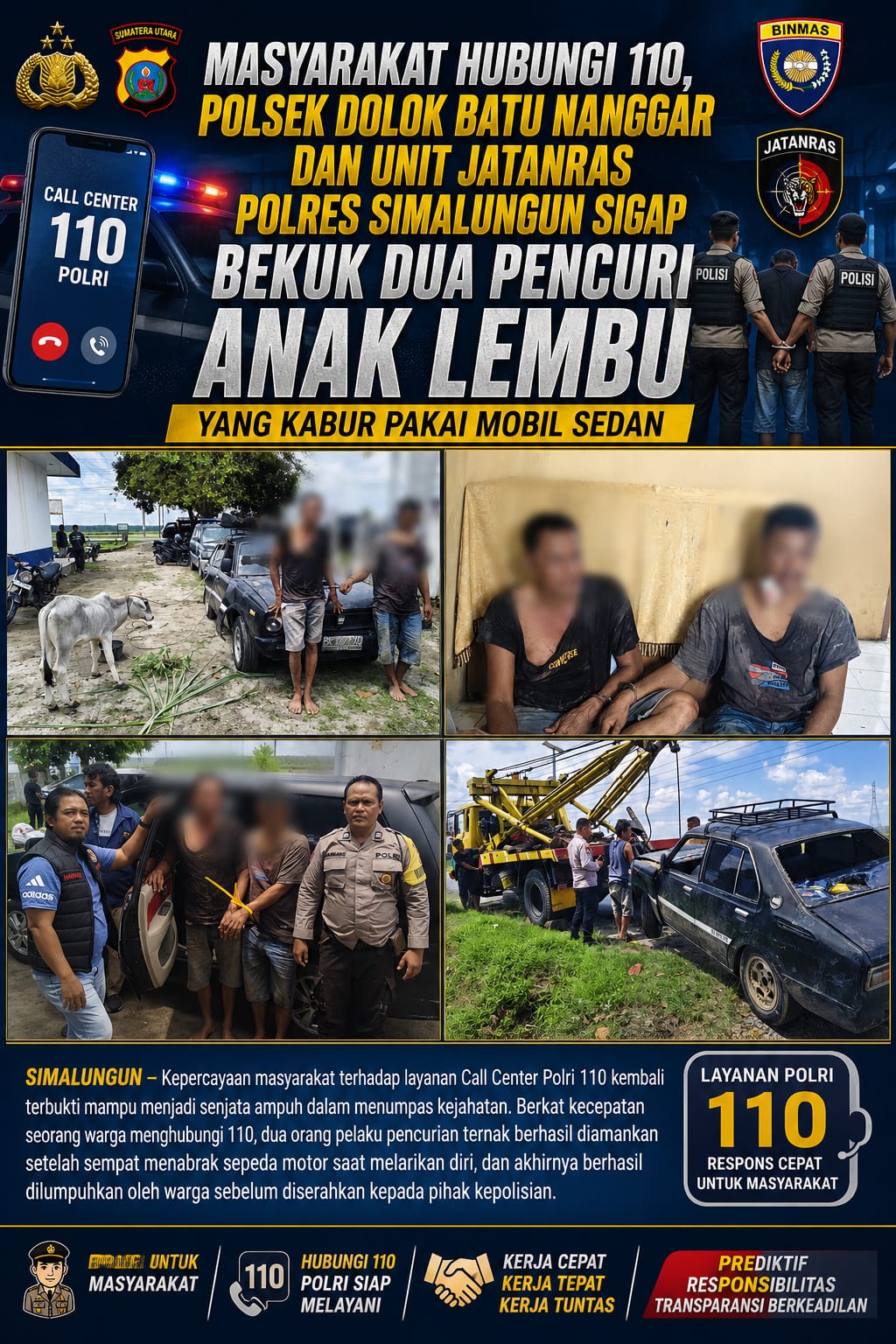 Warga Hubungi 110, Dua Pencuri Anak Lembu di Simalungun Dibekuk Usai Kabur Pakai Sedan dan Tabrak Pemotor
