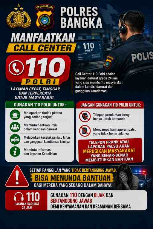 POLRES BANGKA AJAK MASYARAKAT GUNAKAN CALL CENTER 110 SECARA