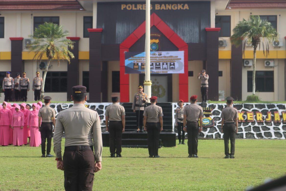Polres Bangka Gelar Upacara Laporan Kenaikan Pangkat 77 Personel Periode 1 Juli 2026
