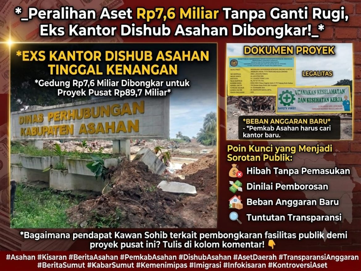 Peralihan Aset Rp7,6 Miliar ke Kementerian Diprotes, Eks Kantor Dishub Asahan Tinggal Puing