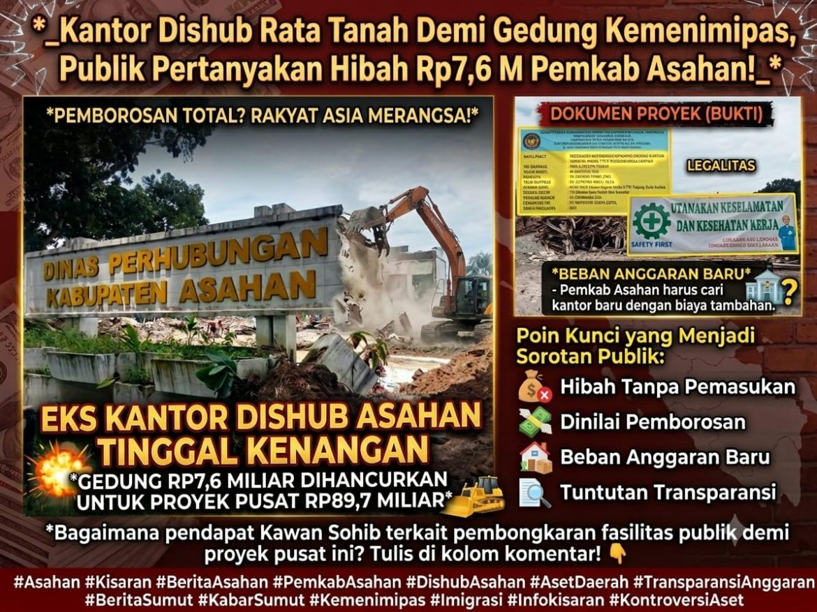 Kantor Dishub Asahan Tinggal Kenangan, Aset Rp7,6 Miliar Dihibahkan untuk Pembangunan Kantor Impas